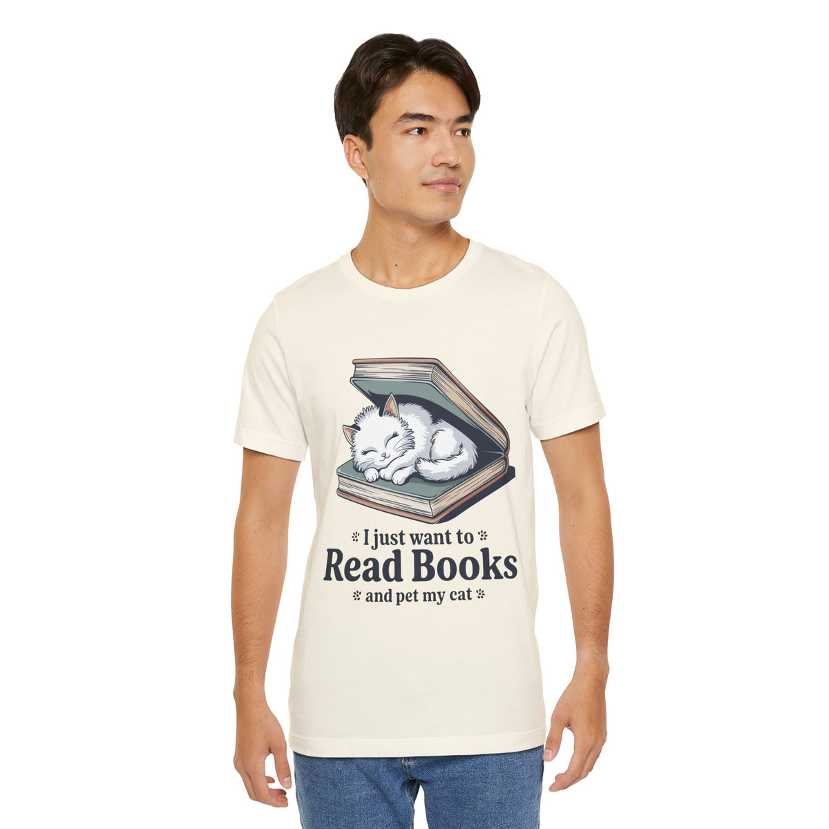 I Just Want to Read Books & Pet My Cat T-Shirt-Cute Cat Reading Tee for Book Lovers Unisex T-Shirt by Printify