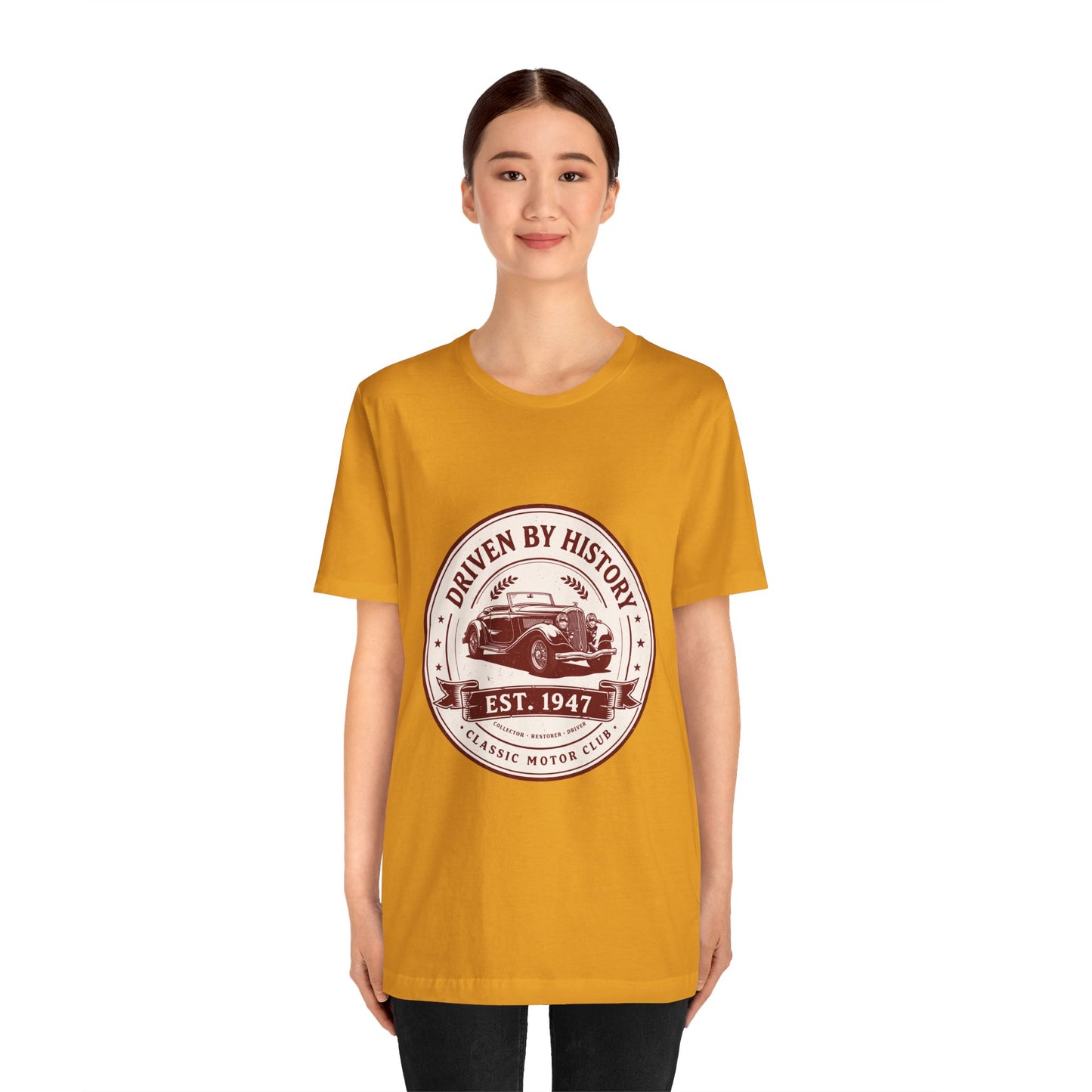 Vintage Car Unisex T-Shirt — "Driven by History Est. 1947" Classic Motor Club Tee by Printify