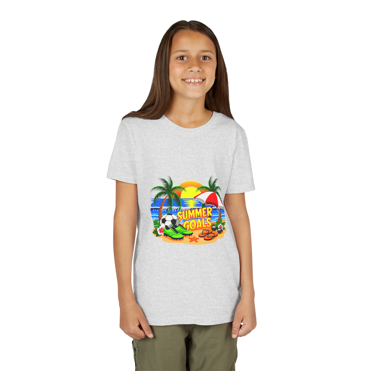 Youth Tee-'Summer Goals' Beach Graphic Kids Unisex T-Shirt by Printify