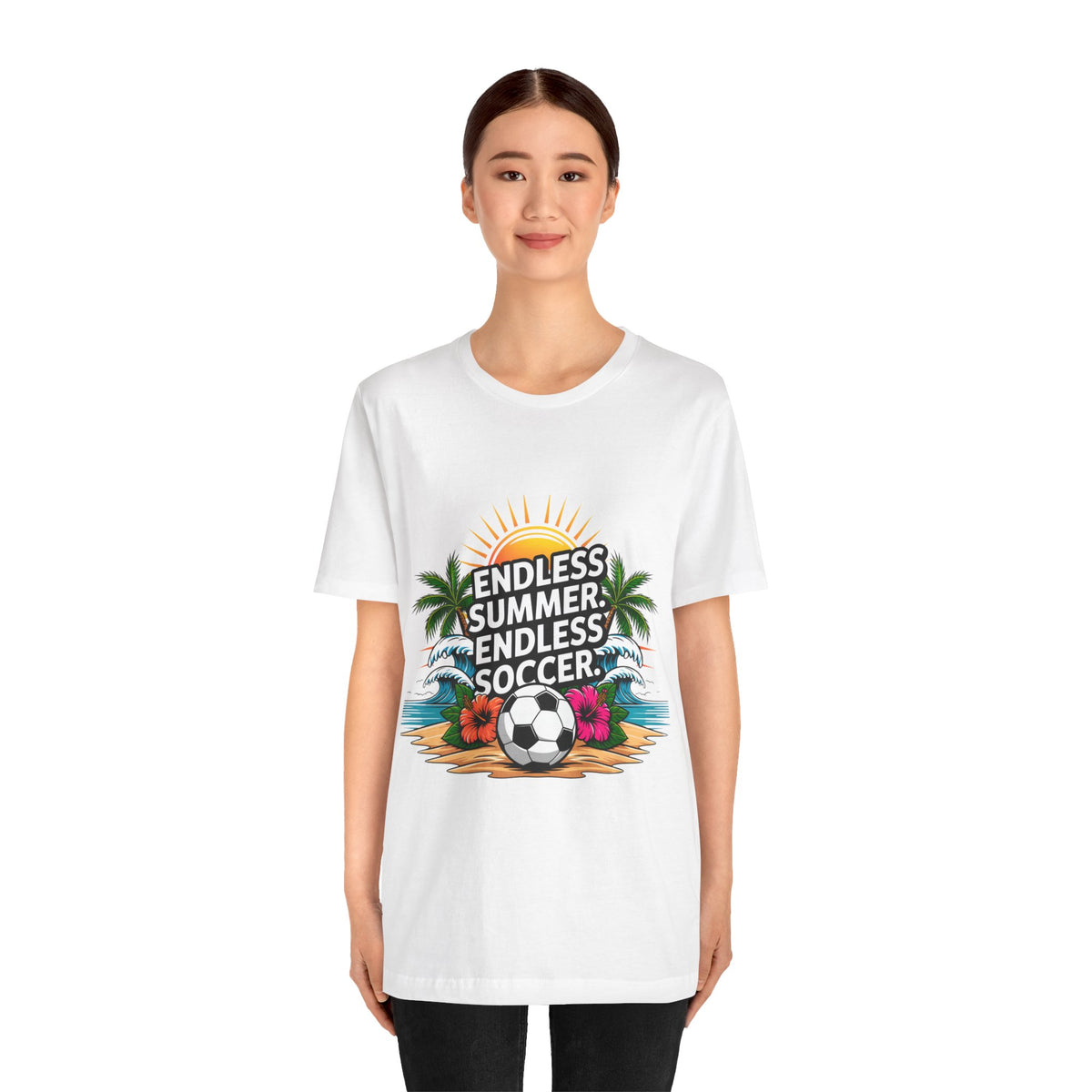 Endless Summer, Endless Soccer T-Shirt-Tropical Beach Soccer Unisex T-Shirt by Printify