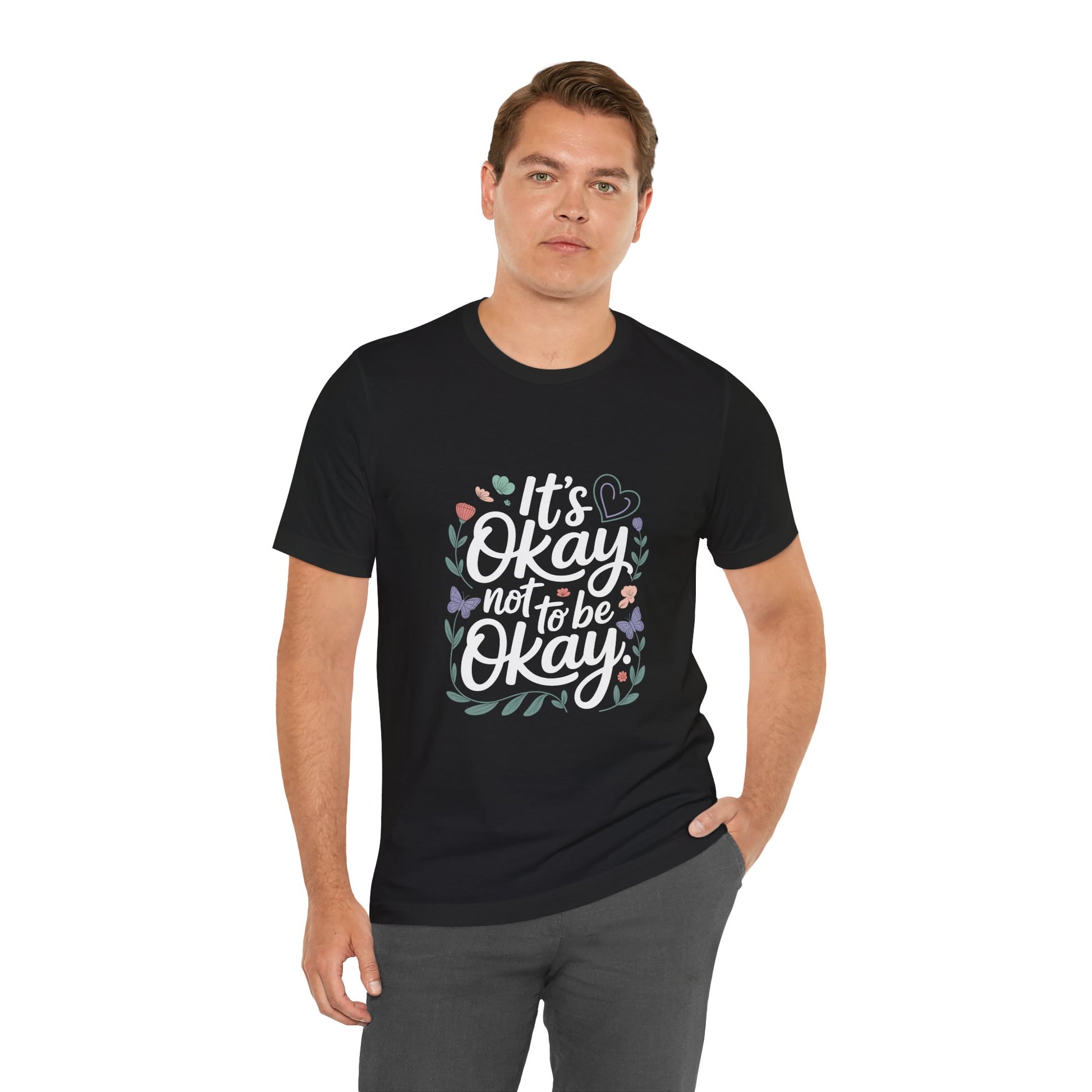 Floral Heart Frame Tee — Pastel Butterfly & Leaf Graphic Unisex T-Shirt by Printify