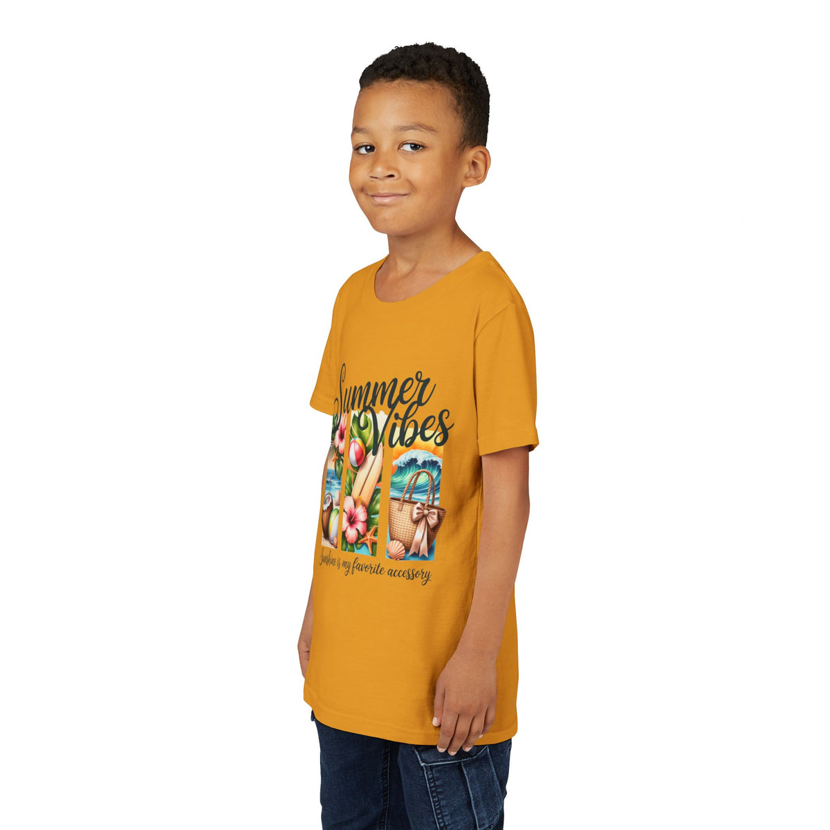 Youth Tee — "Summer Vibes" Tropical Beach Graphic Unisex T-Shirt by Printify
