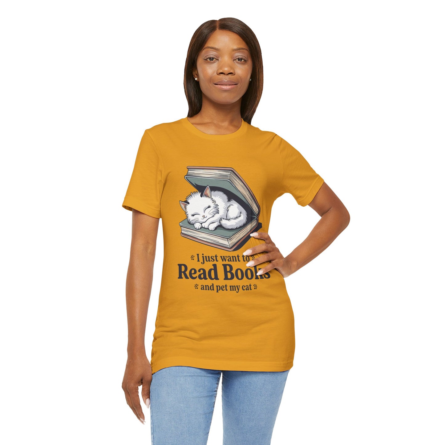 I Just Want to Read Books & Pet My Cat T-Shirt-Cute Cat Reading Tee for Book Lovers Unisex T-Shirt by Printify