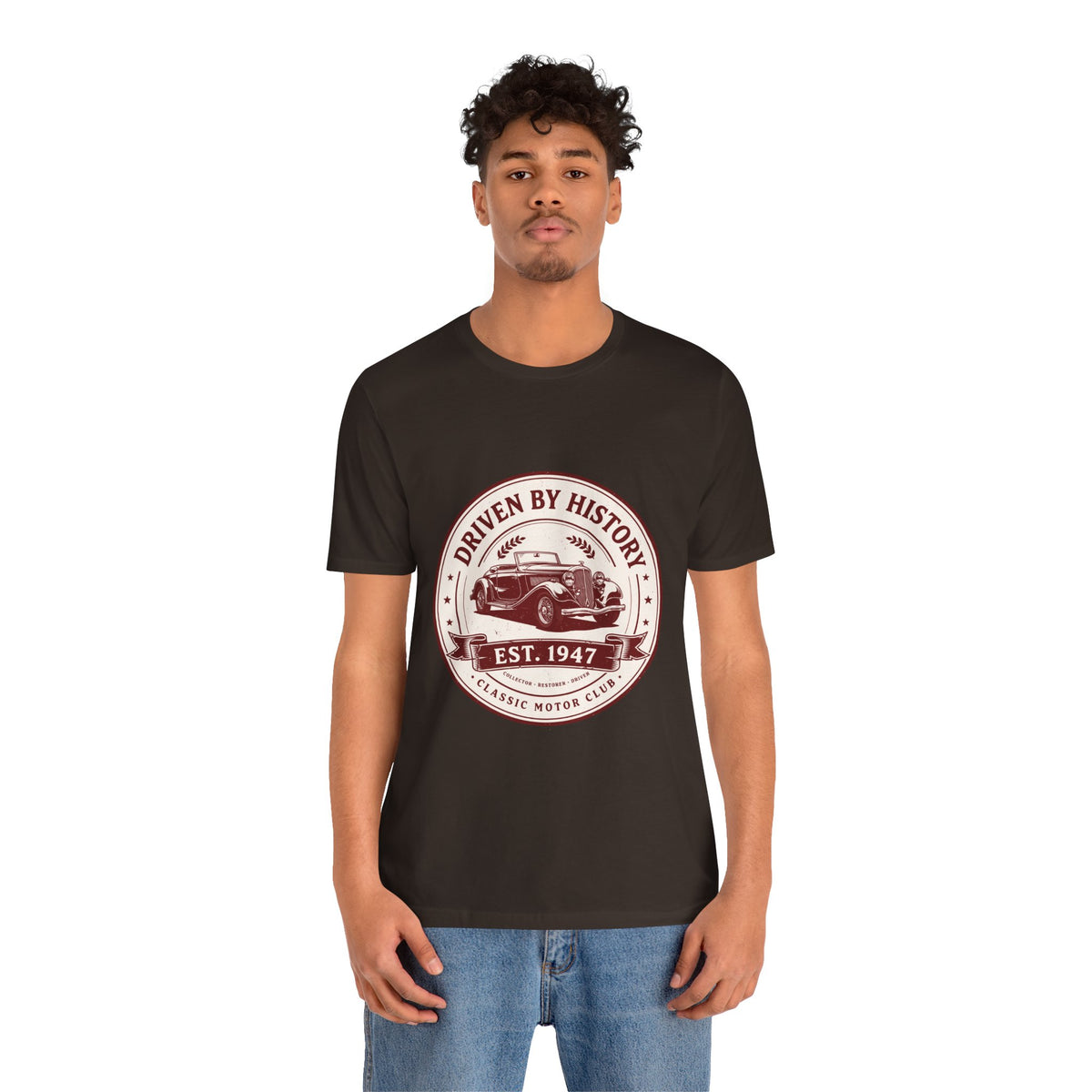 Vintage Car Unisex T-Shirt — "Driven by History Est. 1947" Classic Motor Club Tee by Printify
