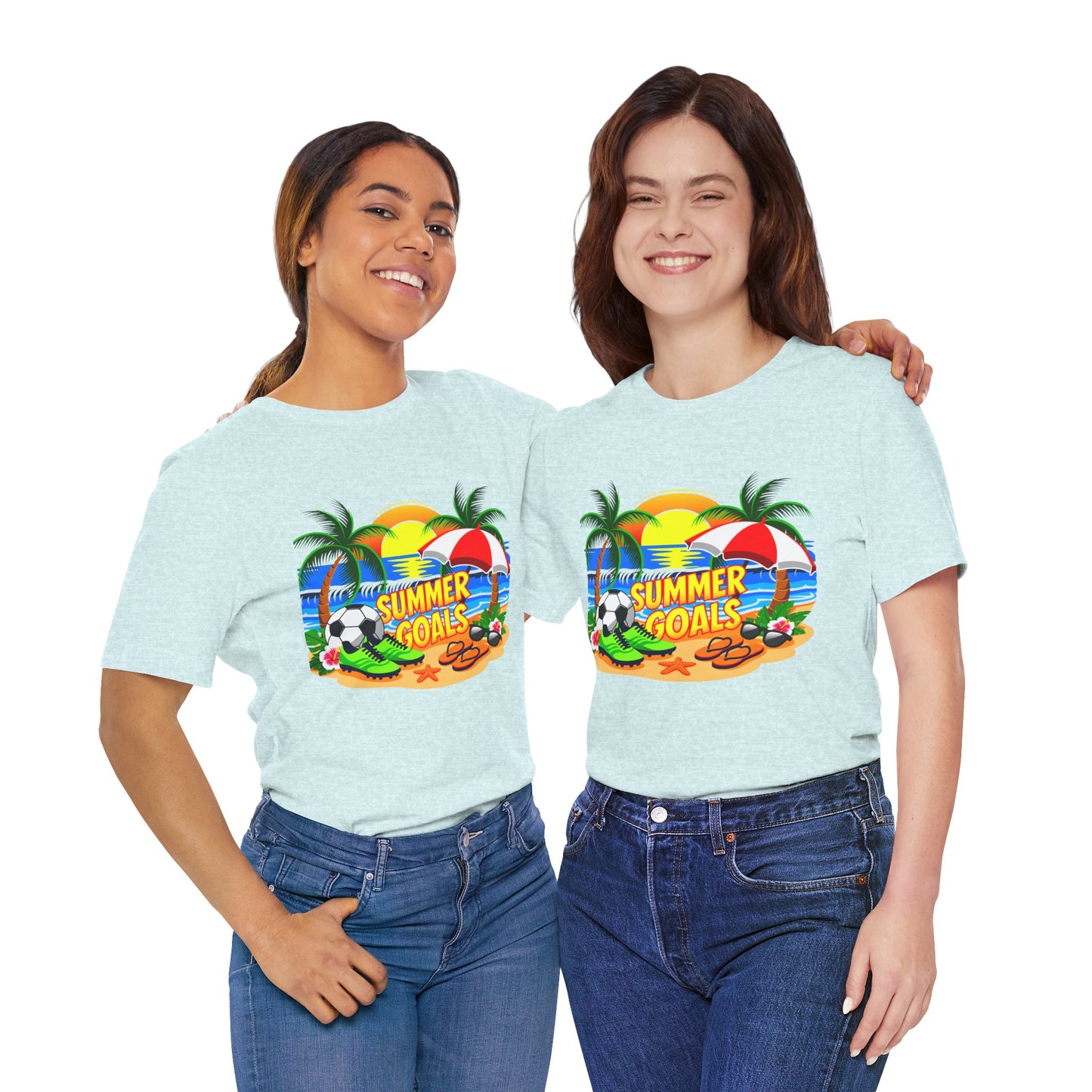 Summer Goals Beach Tee-Tropical Soccer & Sunshine Graphic Unisex T-Shirt by Printify