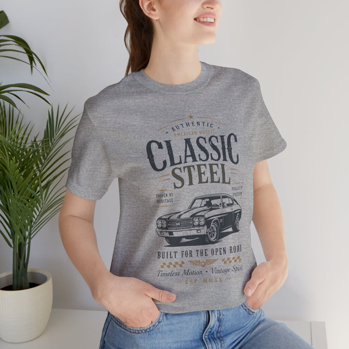 Classic Steel Vintage Car Tee-Built for the Open Road T-Shirt by Printify