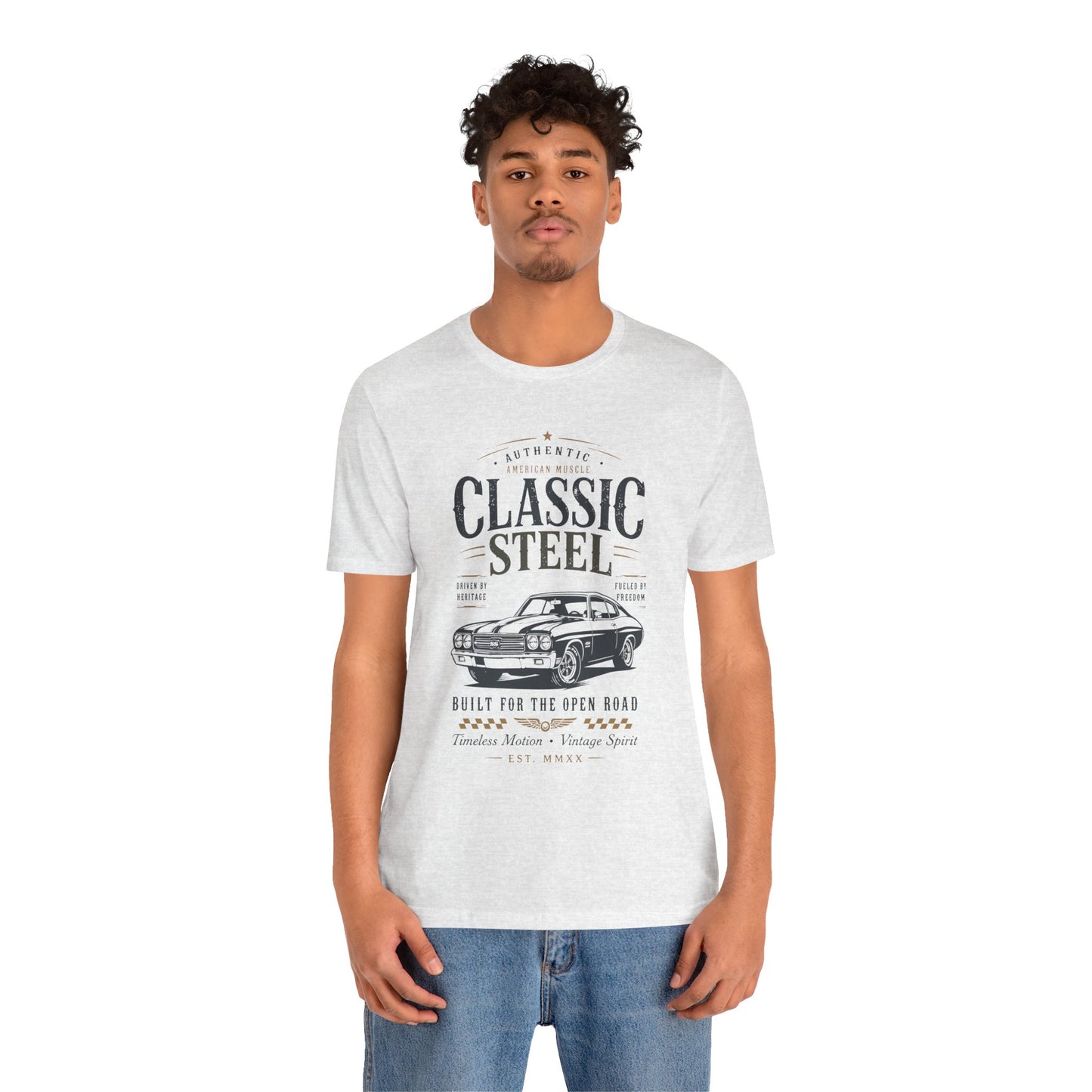 Classic Steel Vintage Car Tee-Built for the Open Road T-Shirt by Printify
