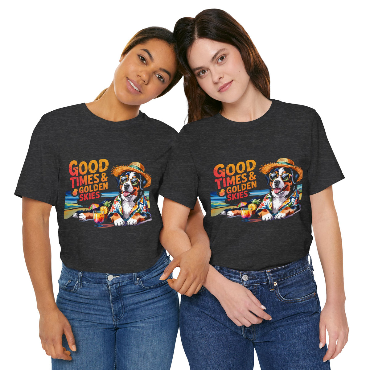 Good Times & Golden Skies Beach Dog Unisex T‑Shirt by Printify