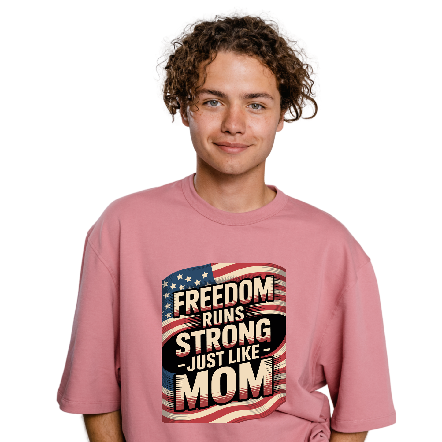 Freedom Runs Strong – Just Like Mom T-Shirt | Patriotic Mom Shirt | 4th of July Gift for Mom | American Pride Tee