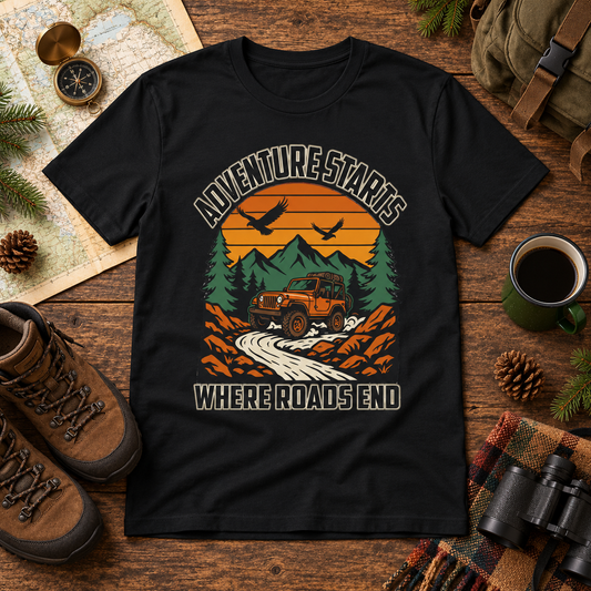 Offroad-T-Shirt „Abenteuer beginnt dort, wo Straßen enden“ | Ortrends
