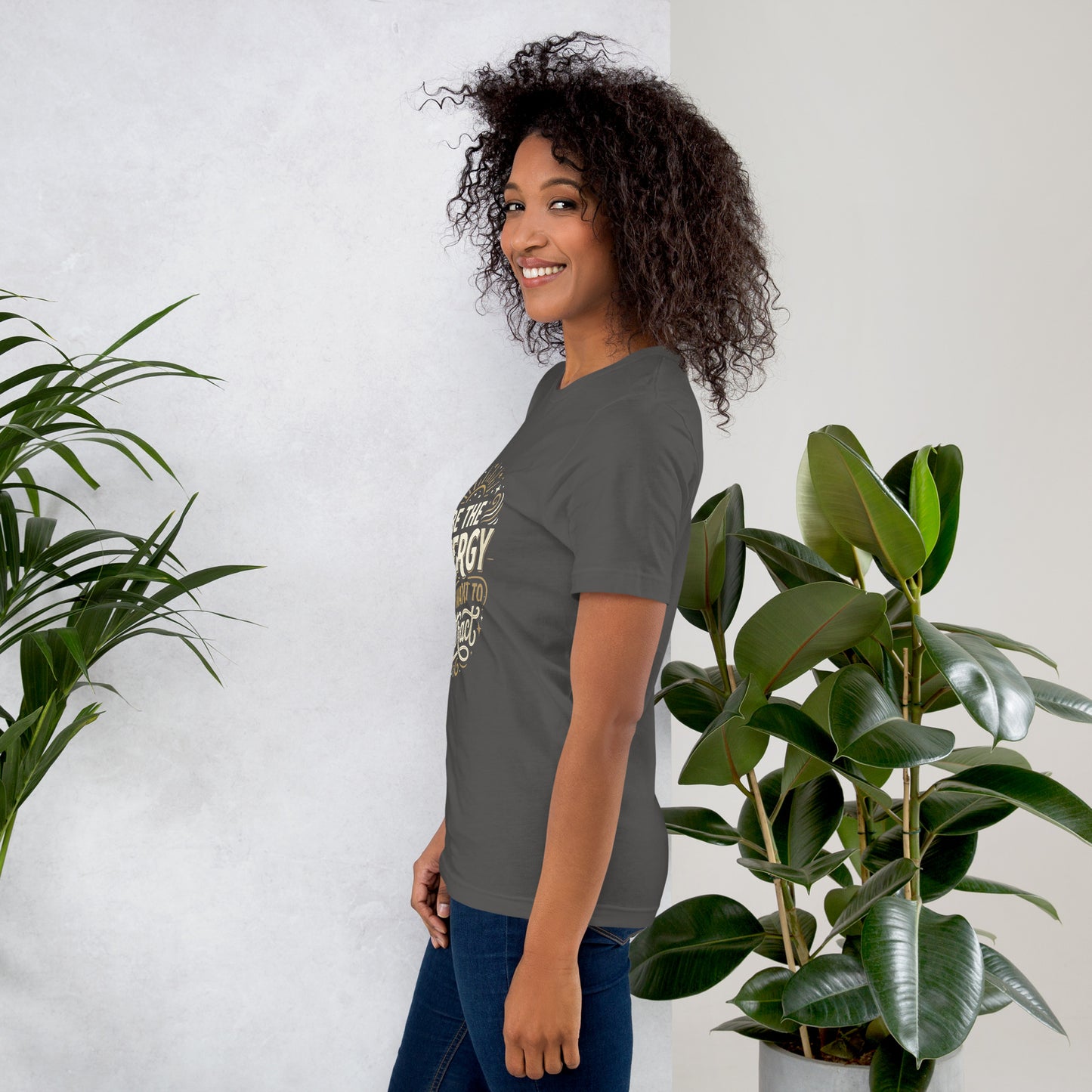 Women's inspirational cotton t-shirt reading Be the Energy You Want to Attract, mindset graphic tee