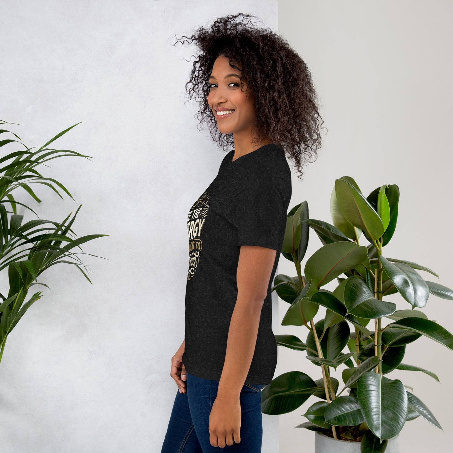 Women's inspirational cotton t-shirt reading Be the Energy You Want to Attract, mindset graphic tee