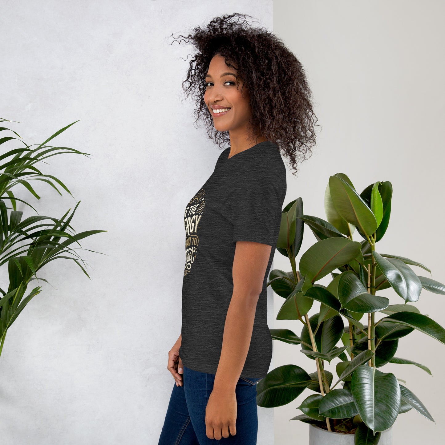 Women's inspirational cotton t-shirt reading Be the Energy You Want to Attract, mindset graphic tee
