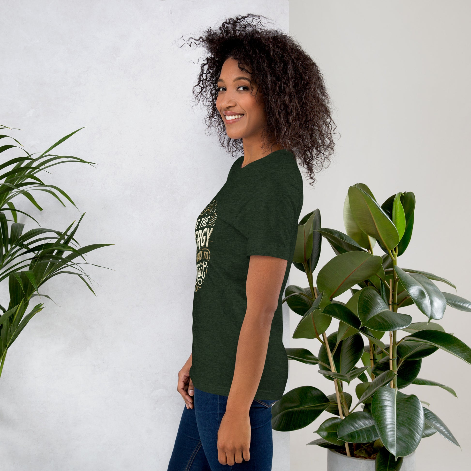 Women's inspirational cotton t-shirt reading Be the Energy You Want to Attract, mindset graphic tee