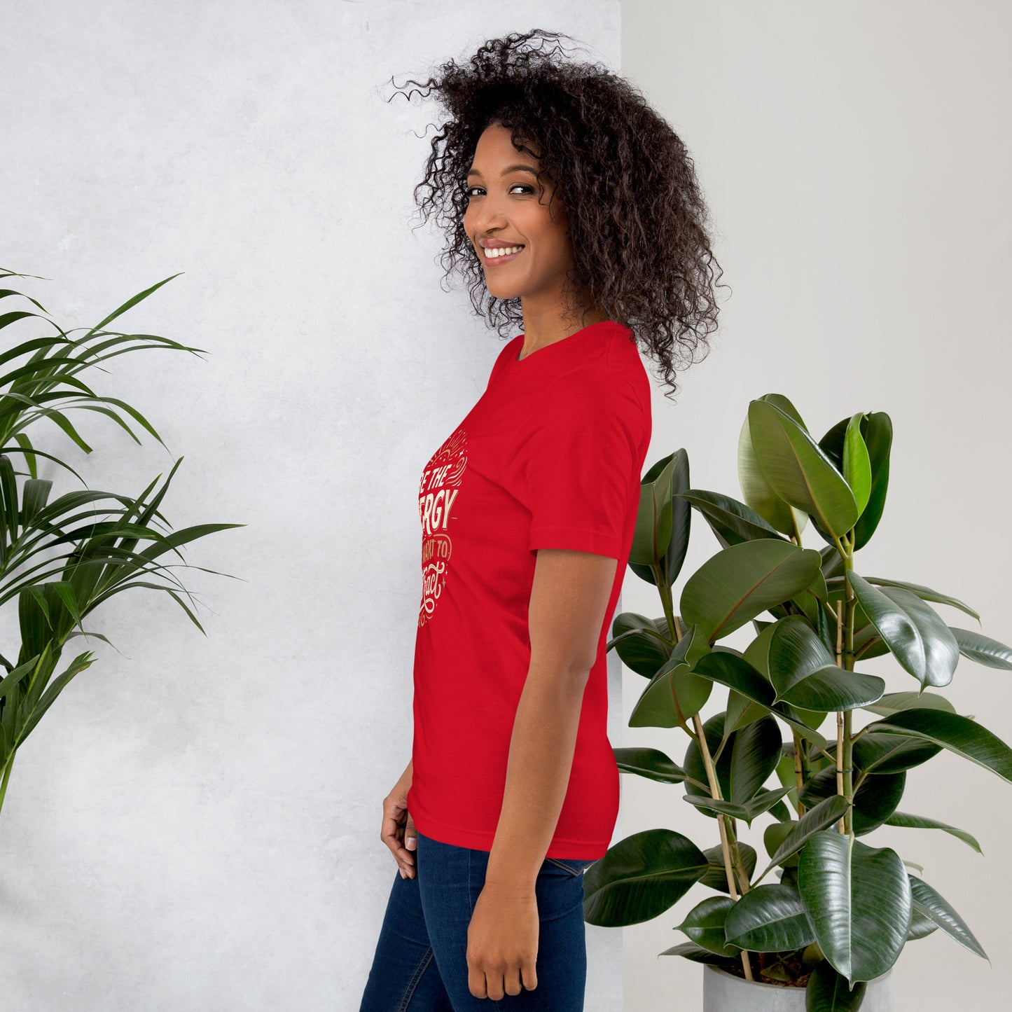 Women's inspirational cotton t-shirt reading Be the Energy You Want to Attract, mindset graphic tee