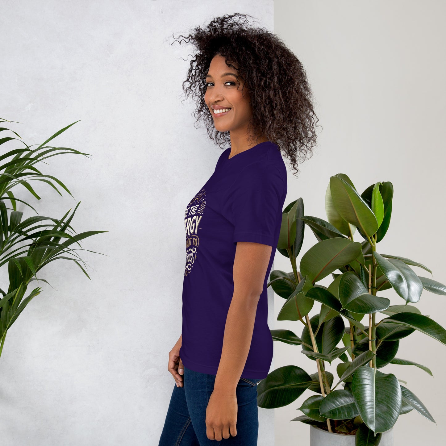 Women's inspirational cotton t-shirt reading Be the Energy You Want to Attract, mindset graphic tee