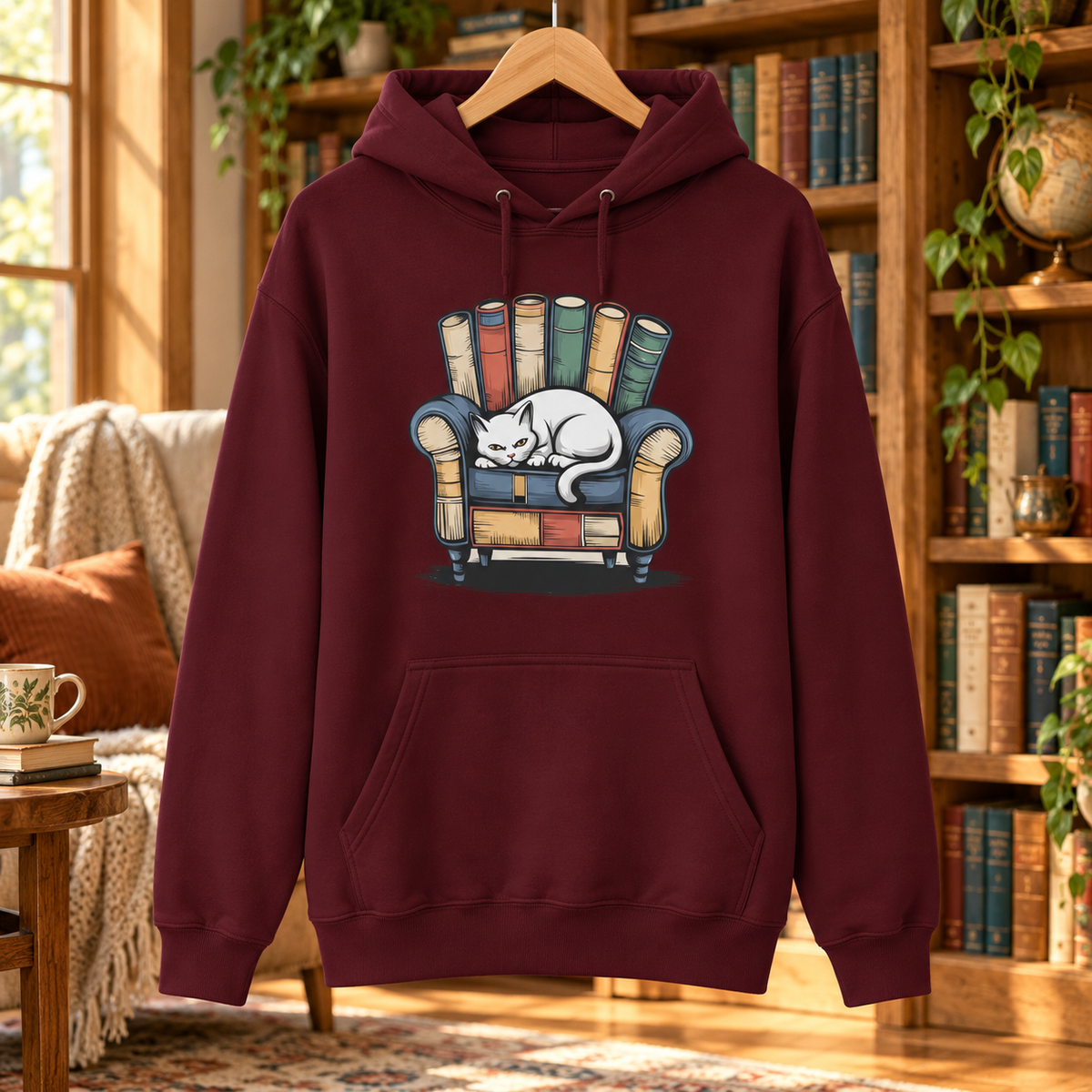 Book Lover Cat Hoodie | Cozy Reading Cat Unisex Hoodie | Cute Literary Gift for Readers & Cat Lovers