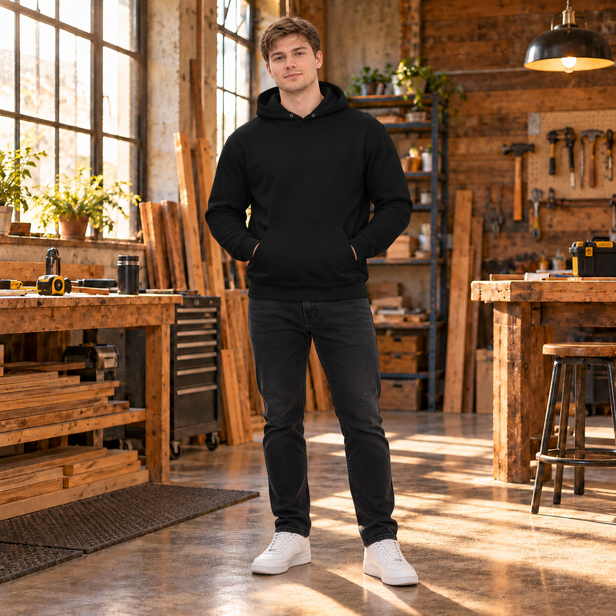 Funny Carpenter Unisex Hoodie, Skull and Crossed Hammers Graphic Pullover Hoodie, Carpenter Workwear Gift