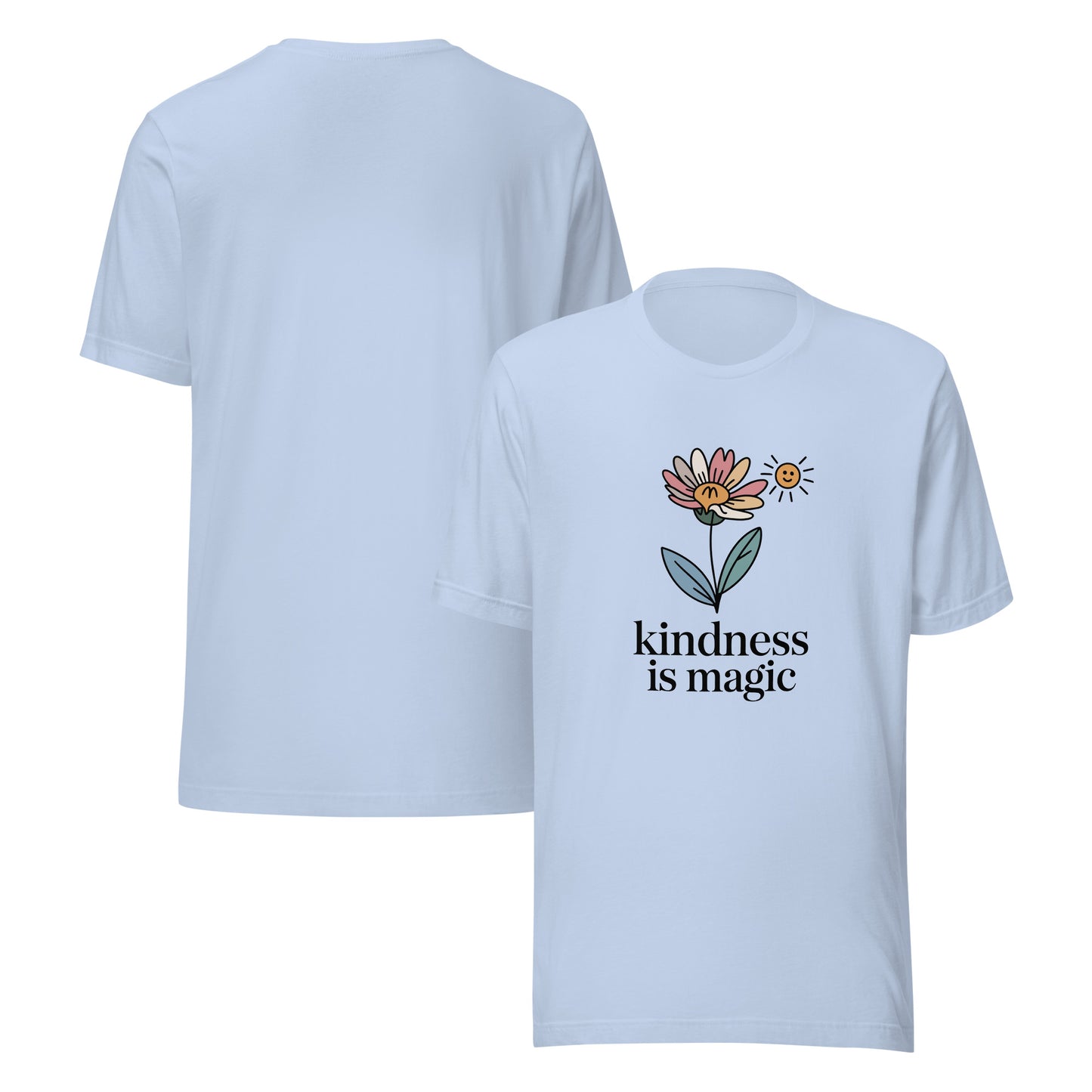 Unisex cotton t-shirt reading Kindness is Magic, whimsical inspirational graphic tee 