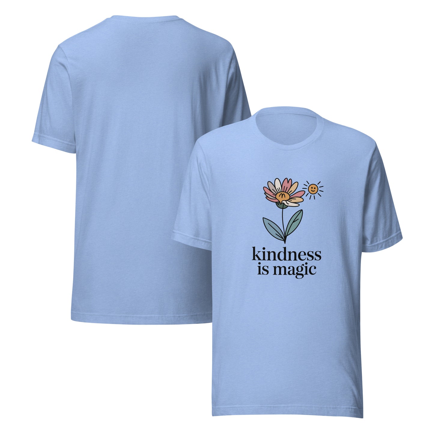Unisex cotton t-shirt reading Kindness is Magic, whimsical inspirational graphic tee 