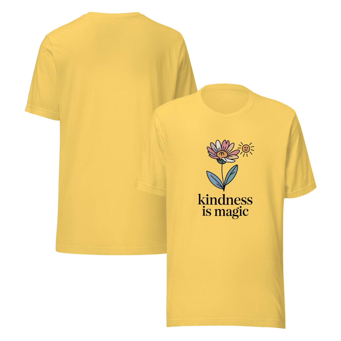 Unisex cotton t-shirt reading Kindness is Magic, whimsical inspirational graphic tee 