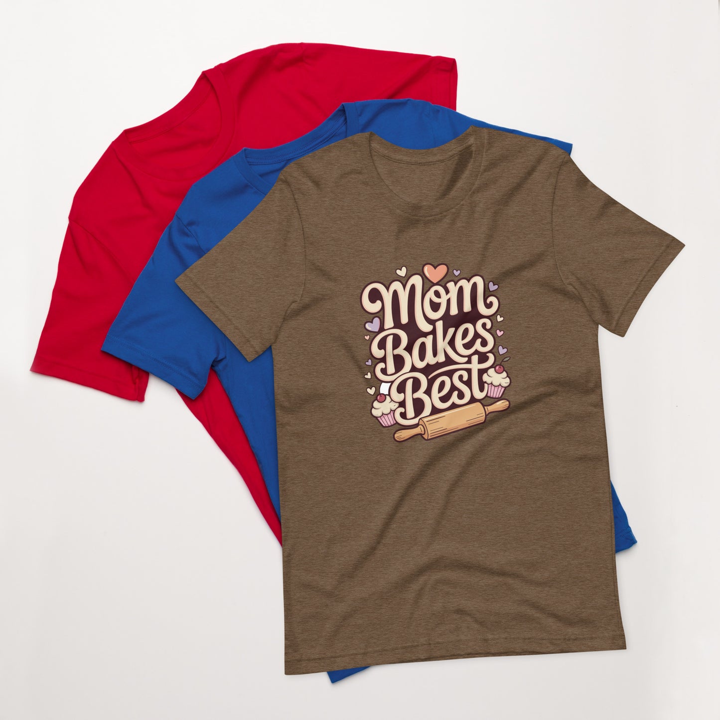 Kids cotton t-shirt with Mom Bakes Best graphic, cute baking themed shirt for children