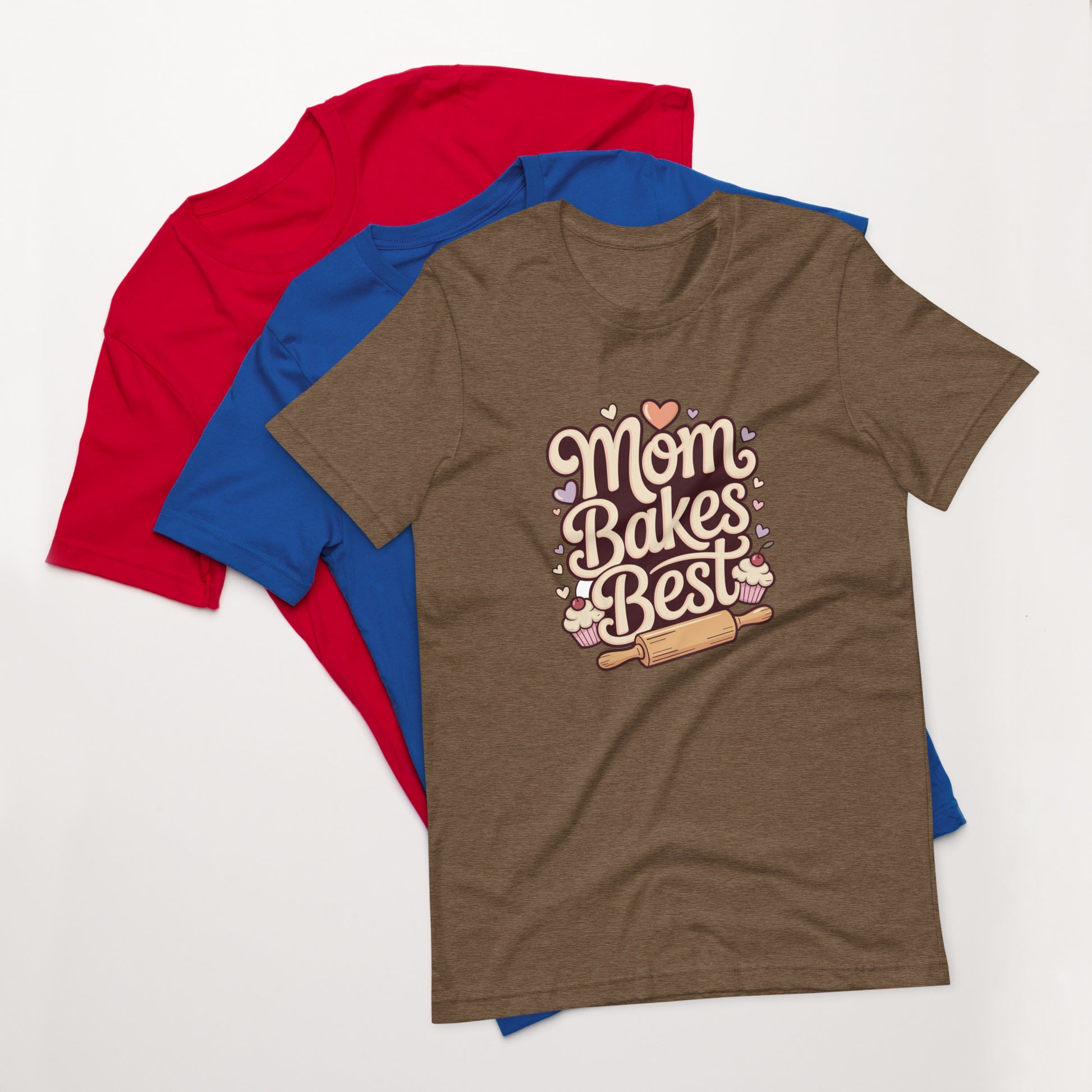 Kids cotton t-shirt with Mom Bakes Best graphic, cute baking themed shirt for children