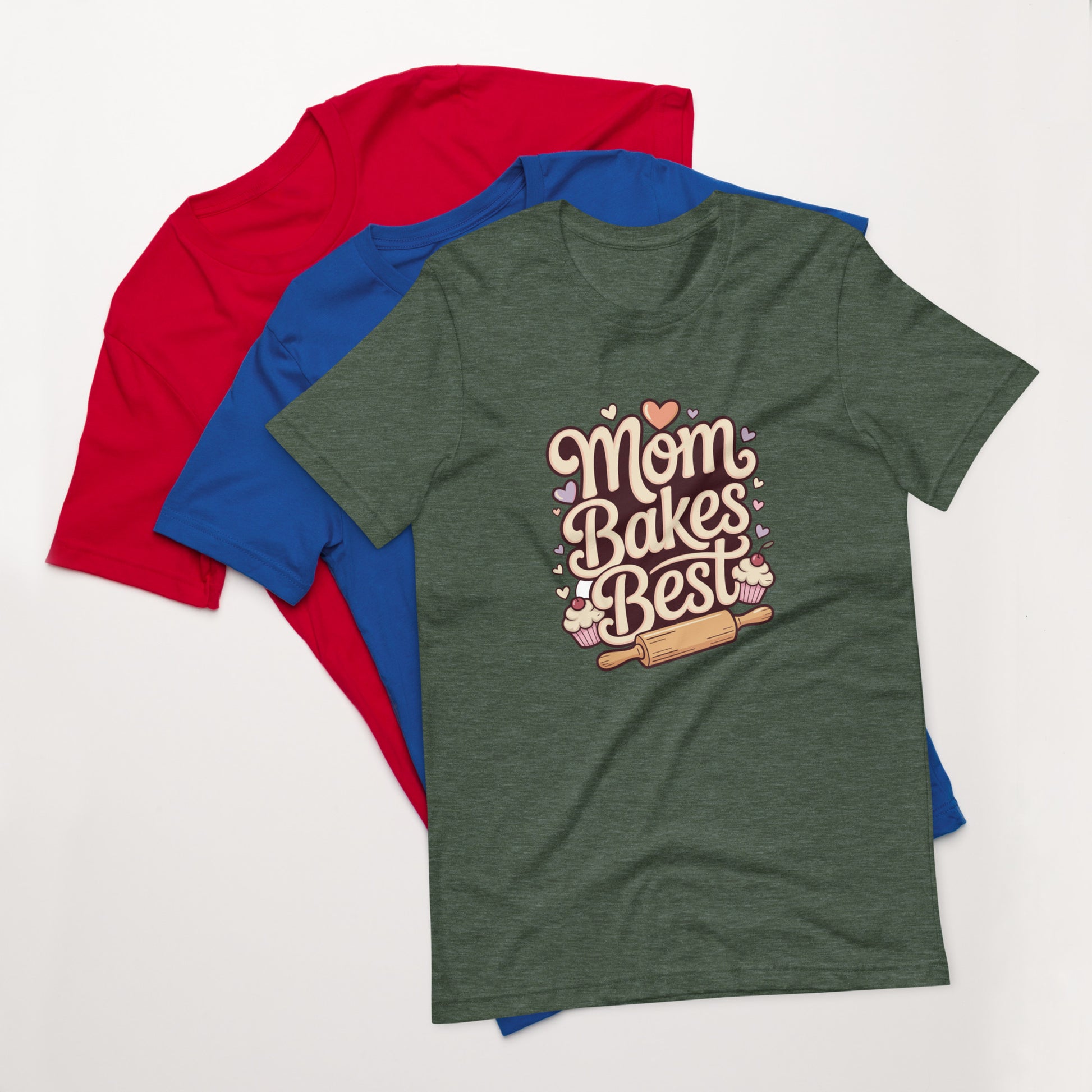 Kids cotton t-shirt with Mom Bakes Best graphic, cute baking themed shirt for children