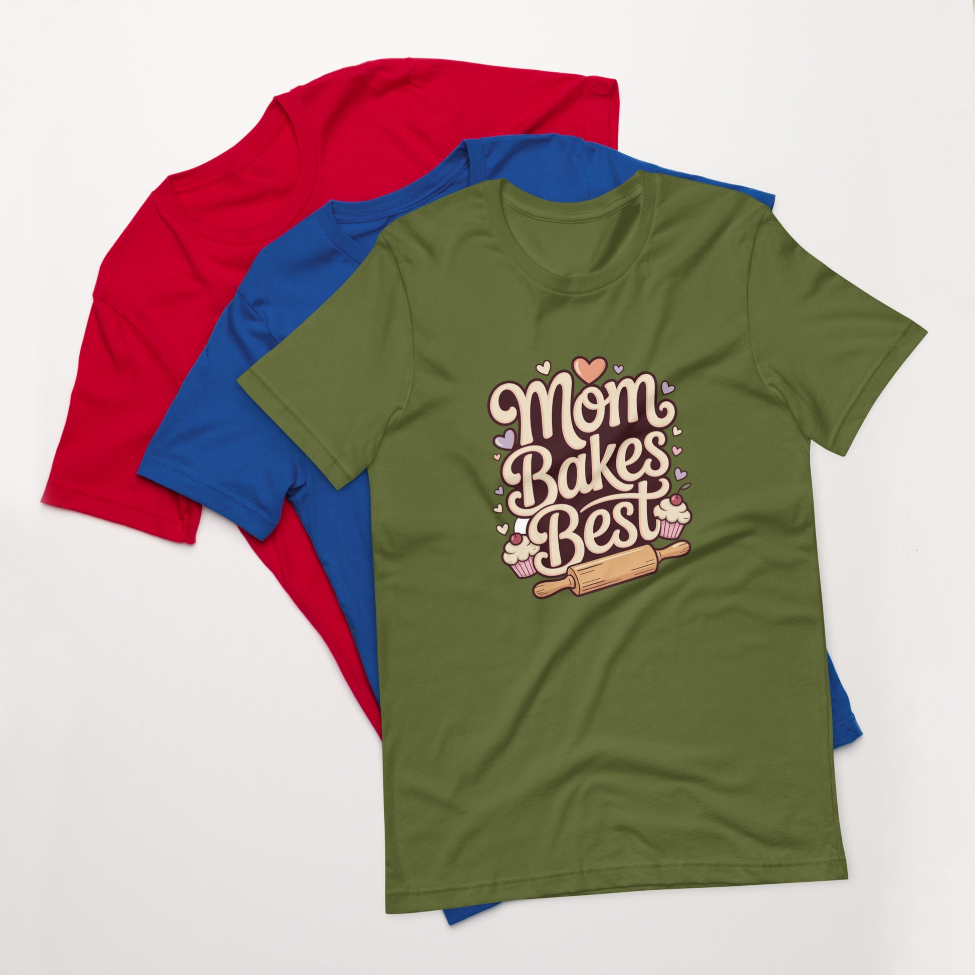 Kids cotton t-shirt with Mom Bakes Best graphic, cute baking themed shirt for children 
