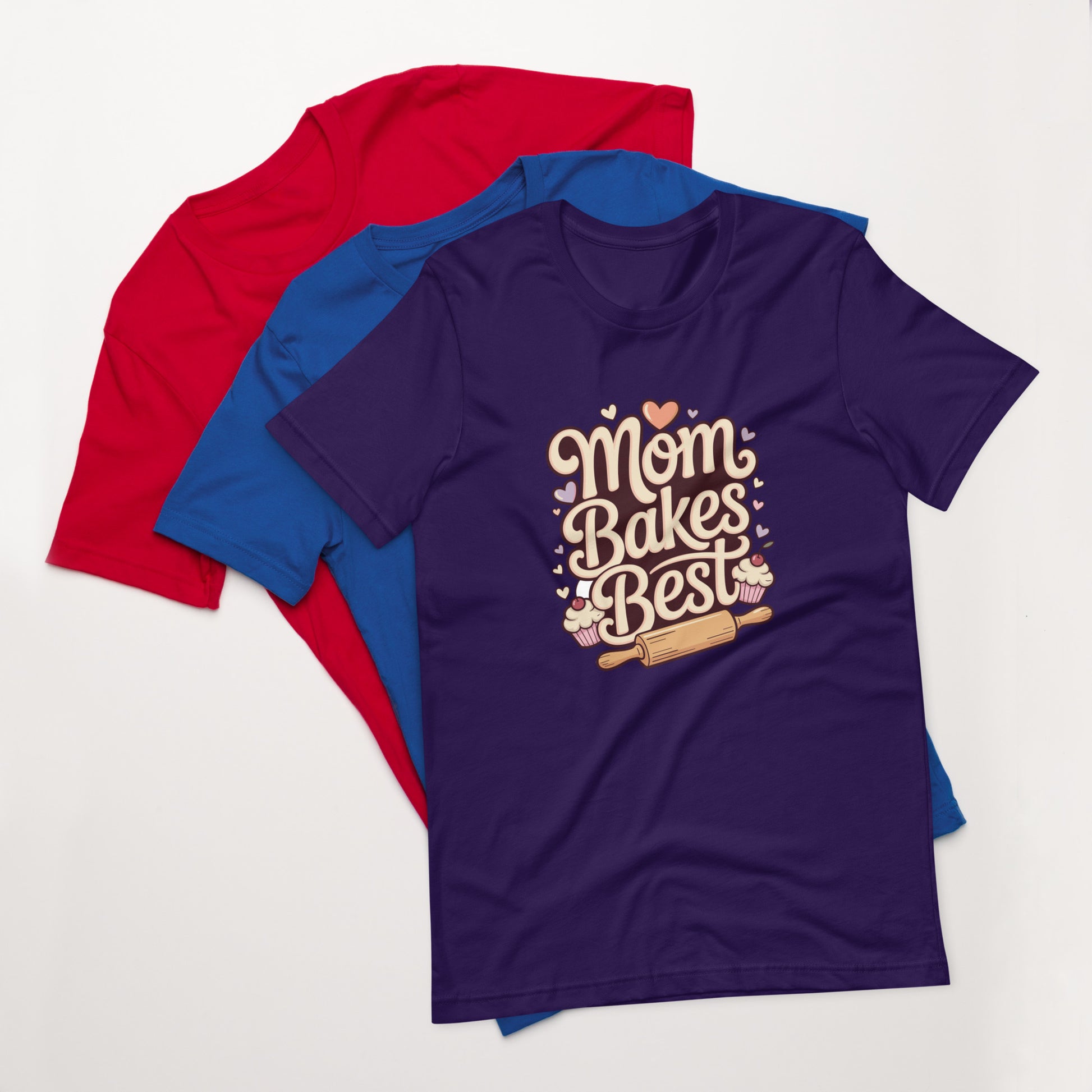 Kids cotton t-shirt with Mom Bakes Best graphic, cute baking themed shirt for children