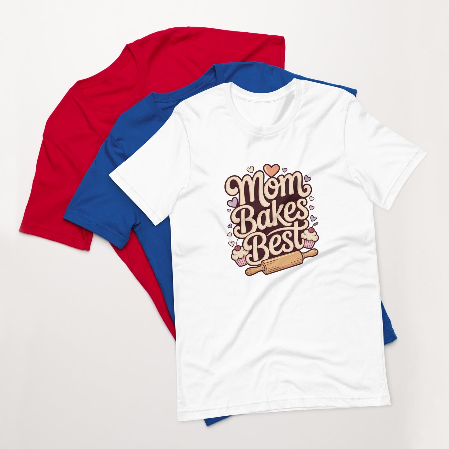 Kids cotton t-shirt with Mom Bakes Best graphic, cute baking themed shirt for children