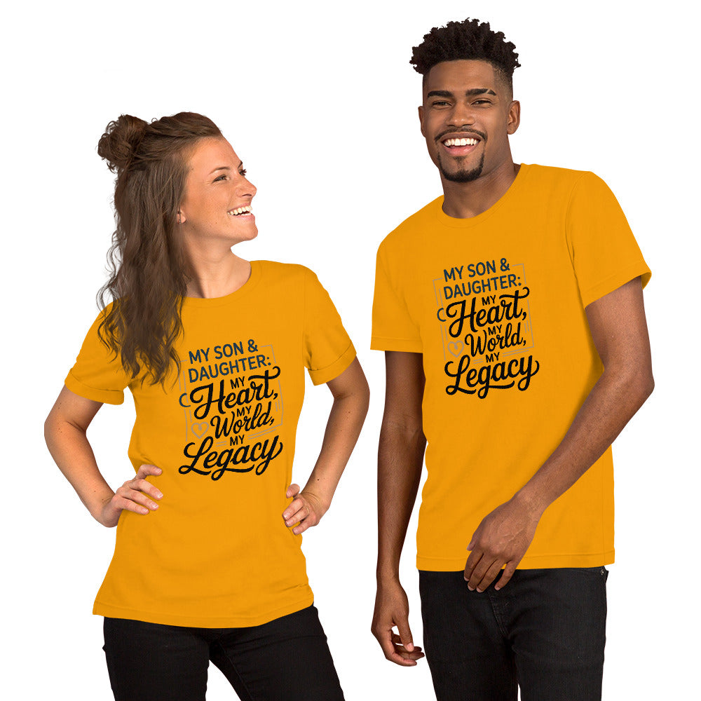 Unisex cotton t-shirt reading My Son and Daughter My Heart, heartfelt family graphic tee
