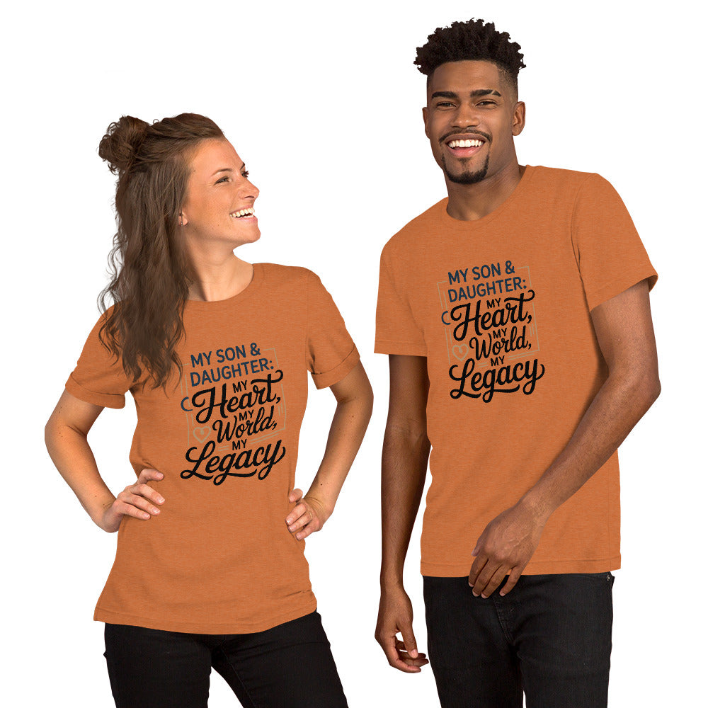 Unisex cotton t-shirt reading My Son and Daughter My Heart, heartfelt family graphic tee