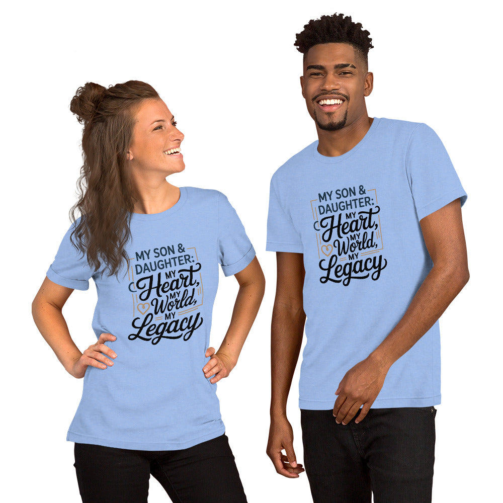 Unisex cotton t-shirt reading My Son and Daughter My Heart, heartfelt family graphic tee