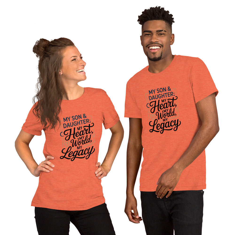 Unisex cotton t-shirt reading My Son and Daughter My Heart, heartfelt family graphic tee