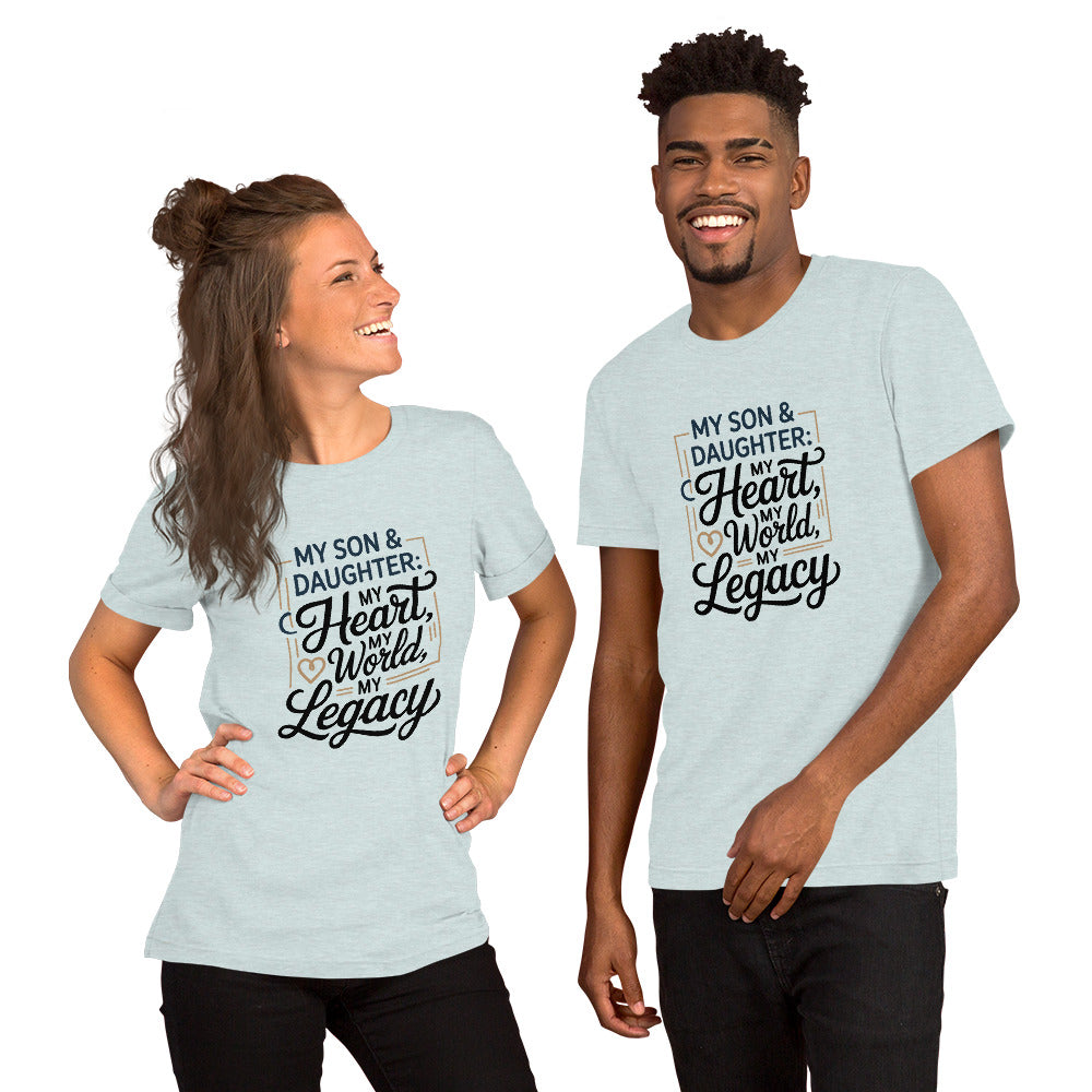 Unisex cotton t-shirt reading My Son and Daughter My Heart, heartfelt family graphic tee