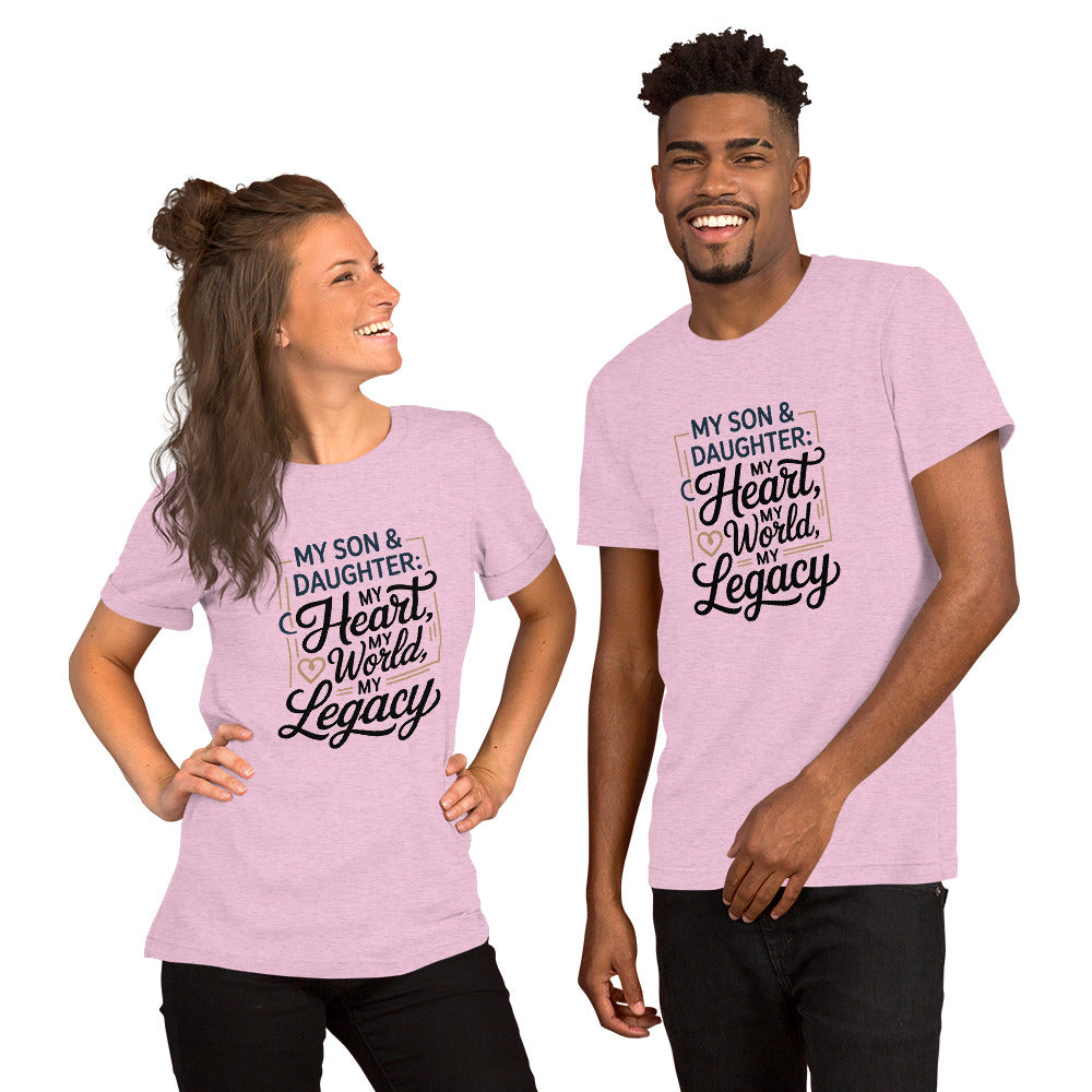 Unisex cotton t-shirt reading My Son and Daughter My Heart, heartfelt family graphic tee
