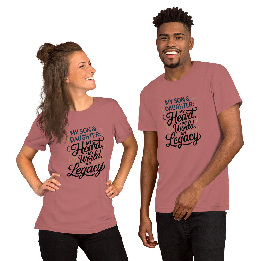 Unisex cotton t-shirt reading My Son and Daughter My Heart, heartfelt family graphic tee