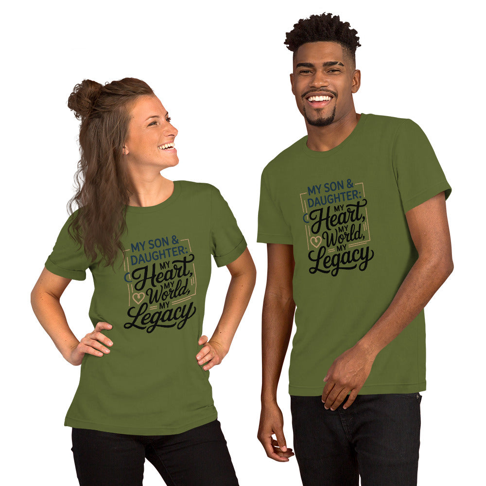 Unisex cotton t-shirt reading My Son and Daughter My Heart, heartfelt family graphic tee