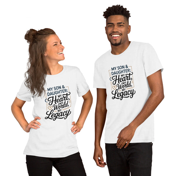 Unisex cotton t-shirt reading My Son and Daughter My Heart, heartfelt family graphic tee