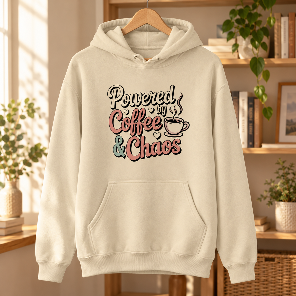 Powered by Coffee & Chaos Unisex Hoodie | Funny Coffee Lover Sweatshirt | Cute Caffeine Lover Gift
