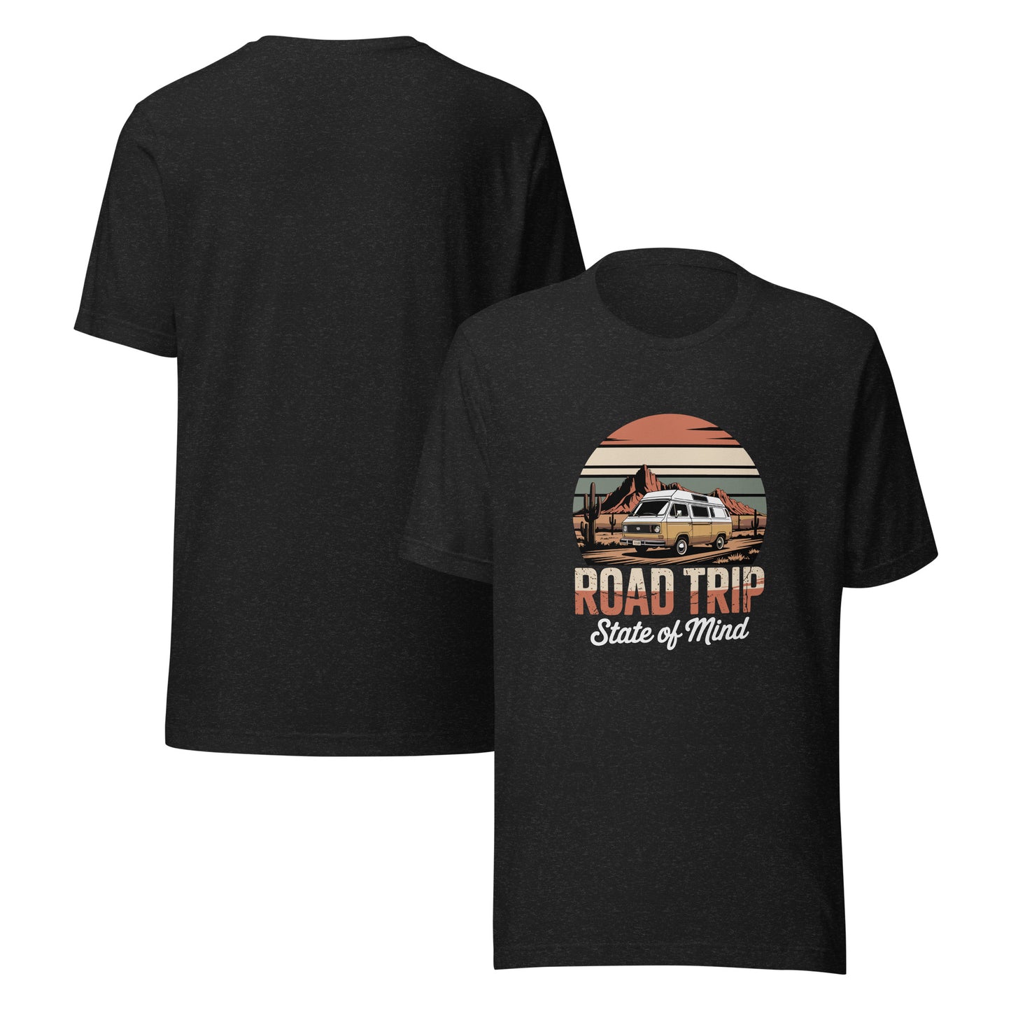 Unisex cotton t-shirt reading Road Trip State of Mind, travel lover graphic tee 