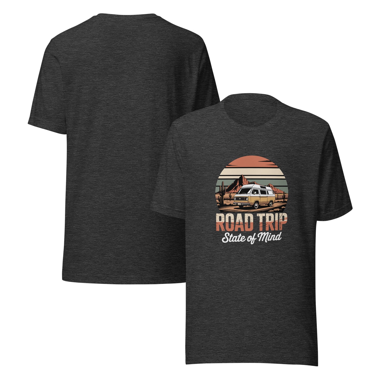 Unisex cotton t-shirt reading Road Trip State of Mind, travel lover graphic tee 