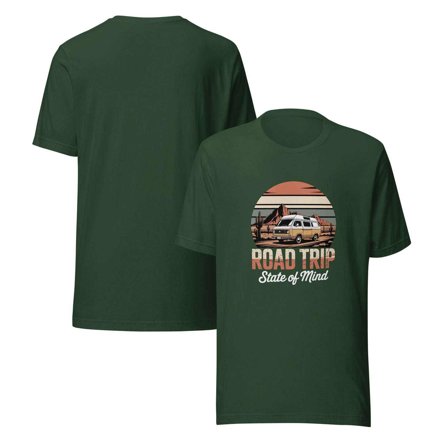 Unisex cotton t-shirt reading Road Trip State of Mind, travel lover graphic tee 