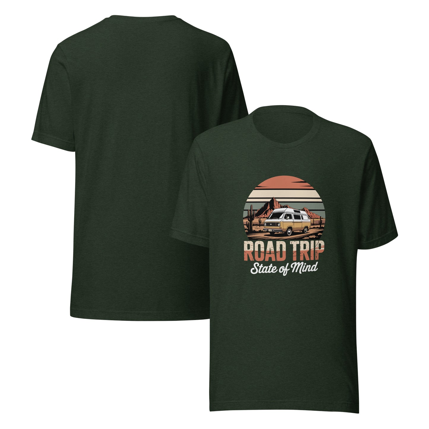 Unisex cotton t-shirt reading Road Trip State of Mind, travel lover graphic tee 