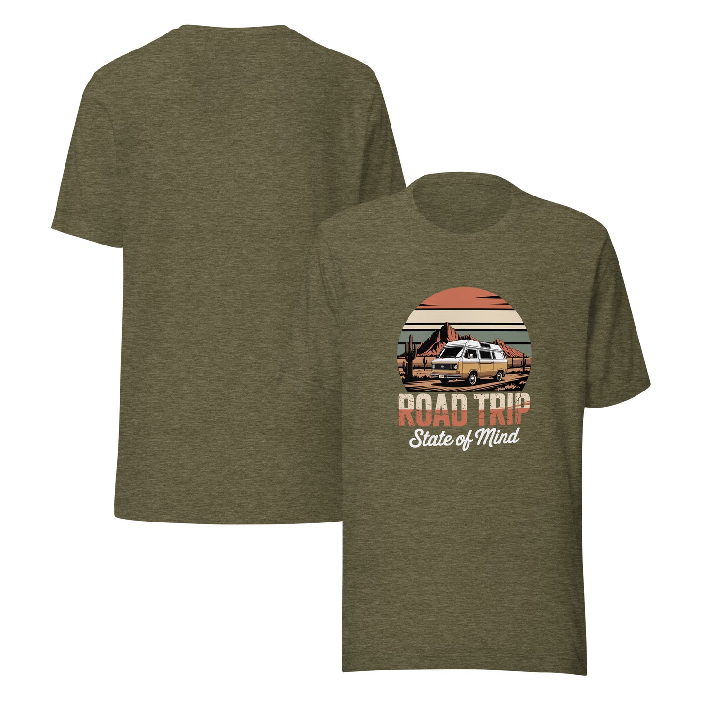 Unisex cotton t-shirt reading Road Trip State of Mind, travel lover graphic tee 