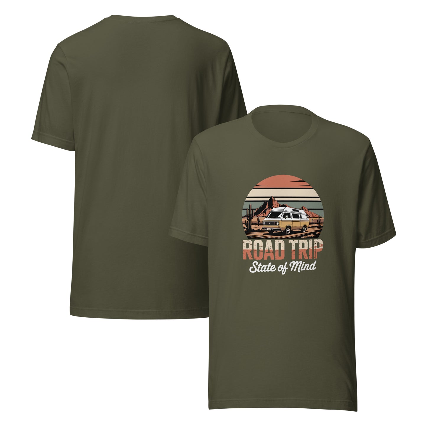 Unisex cotton t-shirt reading Road Trip State of Mind, travel lover graphic tee 
