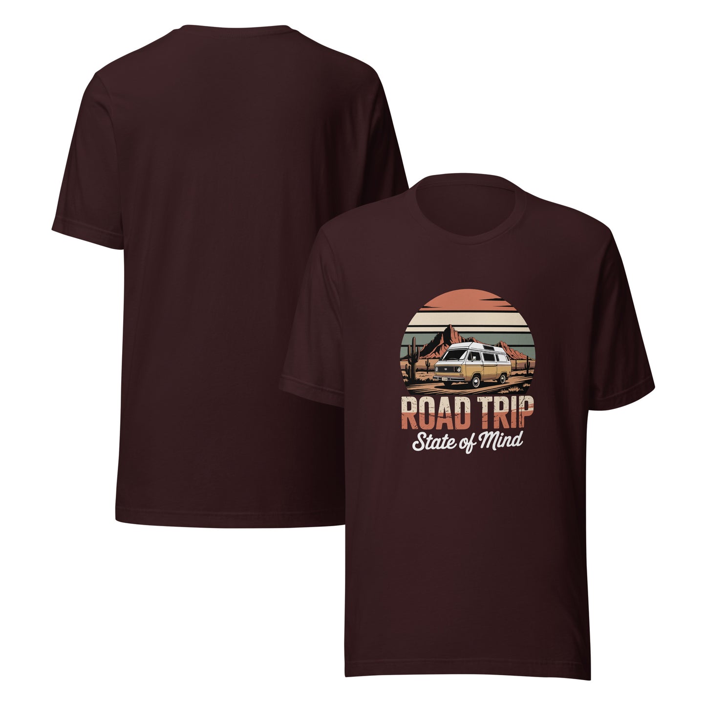 Unisex cotton t-shirt reading Road Trip State of Mind, travel lover graphic tee 