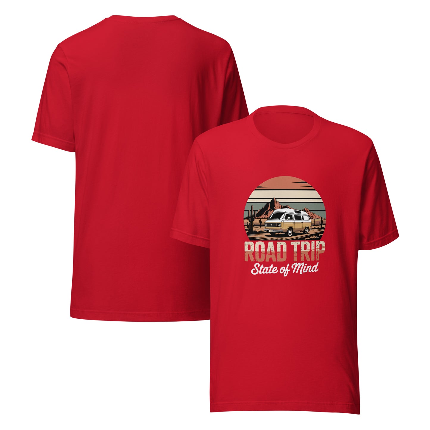 Unisex cotton t-shirt reading Road Trip State of Mind, travel lover graphic tee 