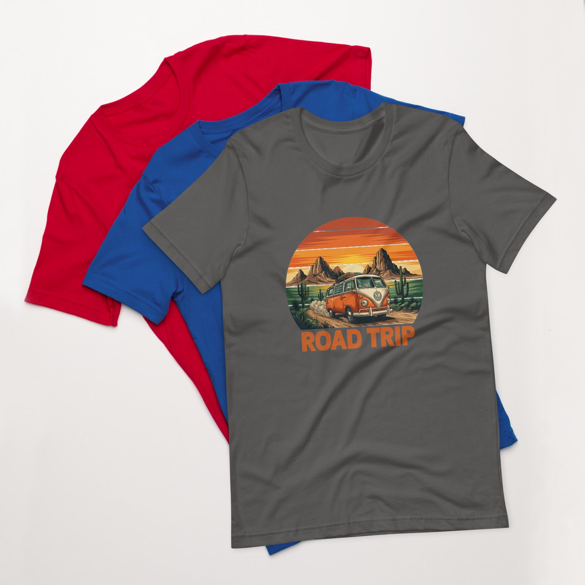 Unisex graphic cotton tee with Road Trip design, adventure shirt for travelers and road warriors